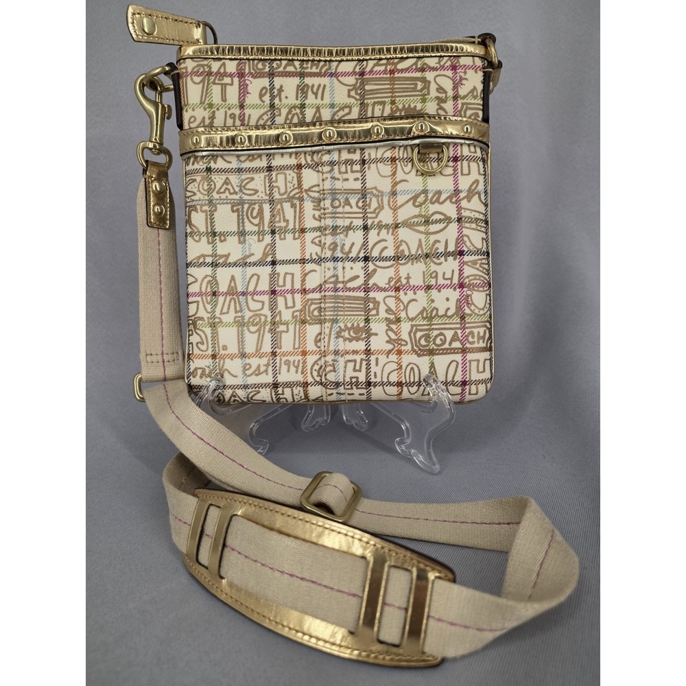 COACH Gold 7x8x1in Signature Graffiti F42239 PVC Small Crossbody w/out BagCharm